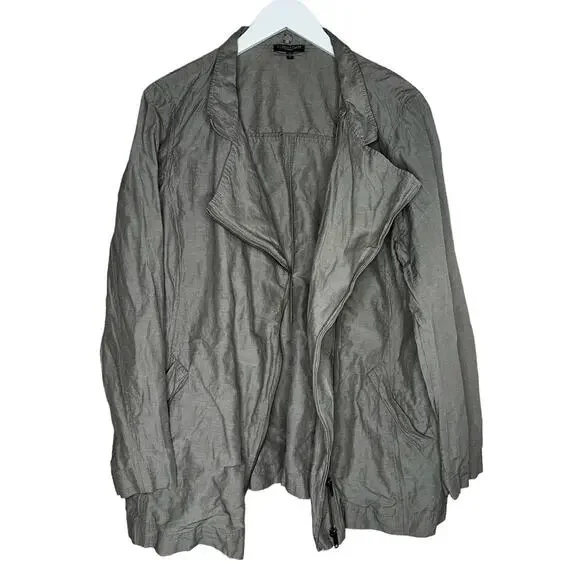 Eileen Fisher Beige Metallic Rumpled Cotton Blend Lightweight Jacket Size 1X - Picture 8 of 11